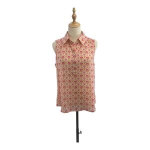 091 CAbi Cream/Orange/Pink Print Sleeveless Top, Size S (CAbi runs big)